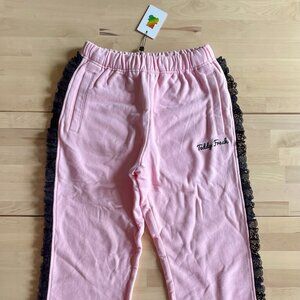 Teddy Fresh Women's Pink Sweatpants with Black Lace Trim size Small NWT NEW
